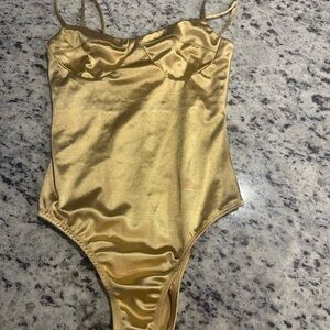 Gold Metallic Bodysuit with Spaghetti Straps
